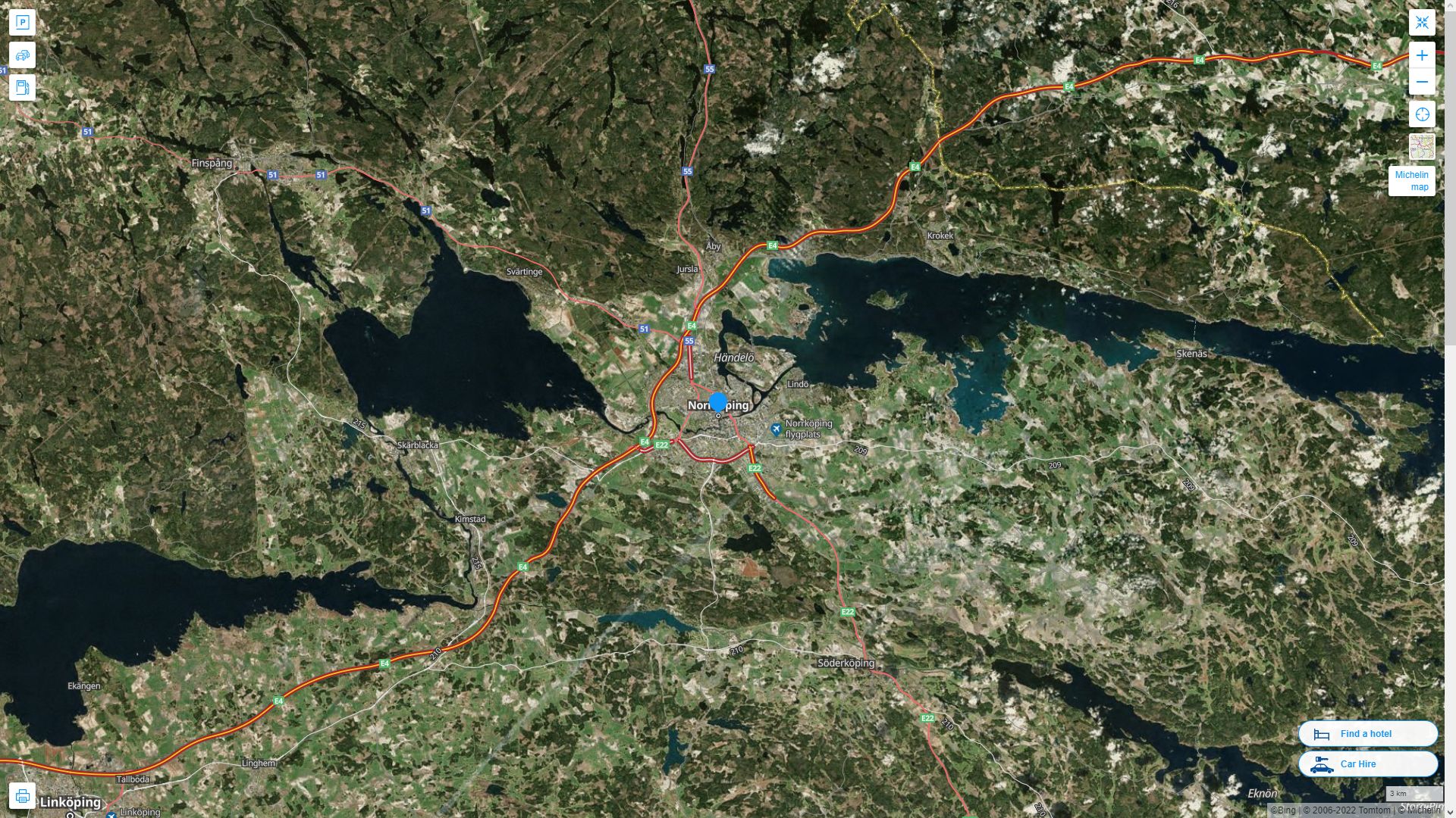 Norrkoping Suede Autoroute et carte routiere avec vue satellite